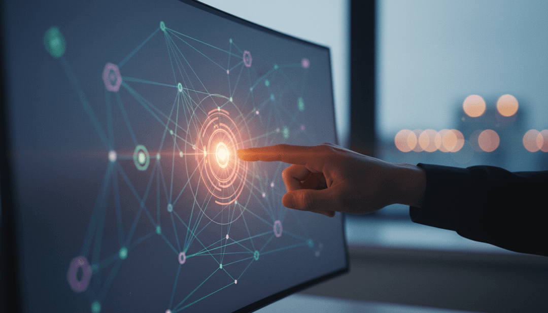 A hand points to a highlighted point on a digital network diagram, representing a DeFi risk mitigation update announcement on StreetInsider.