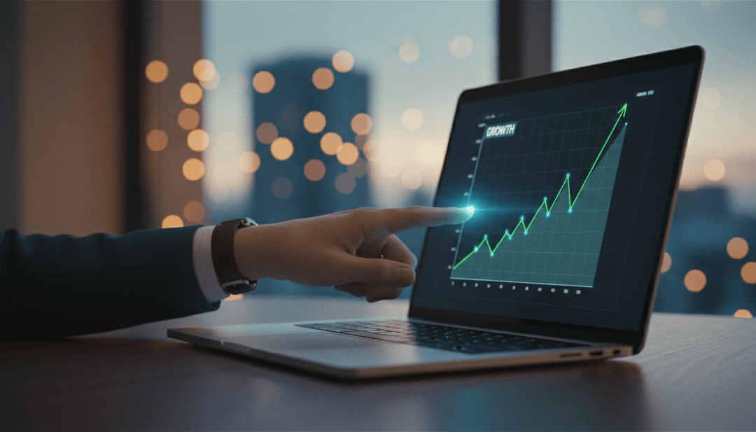 A person's hand points to a growth chart on a laptop, representing a developer community milestone featured on StreetInsider.