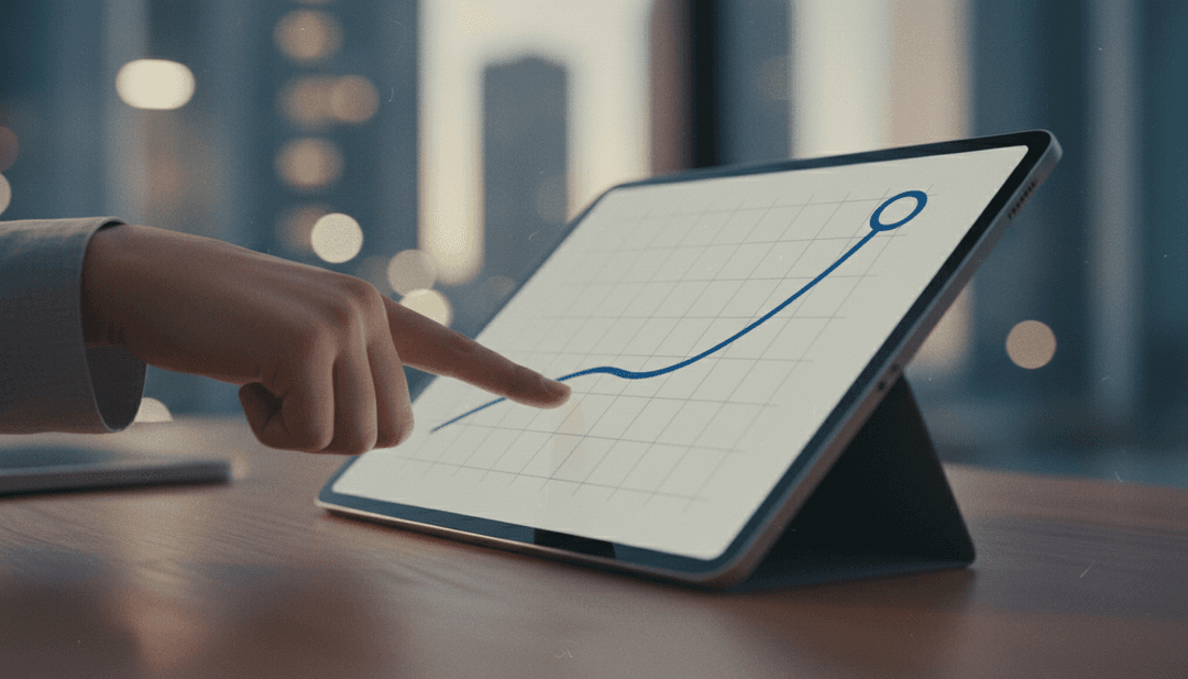 A person's hand points to a rising graph on a tablet, symbolizing a feature adoption milestone announcement on StreetInsider.