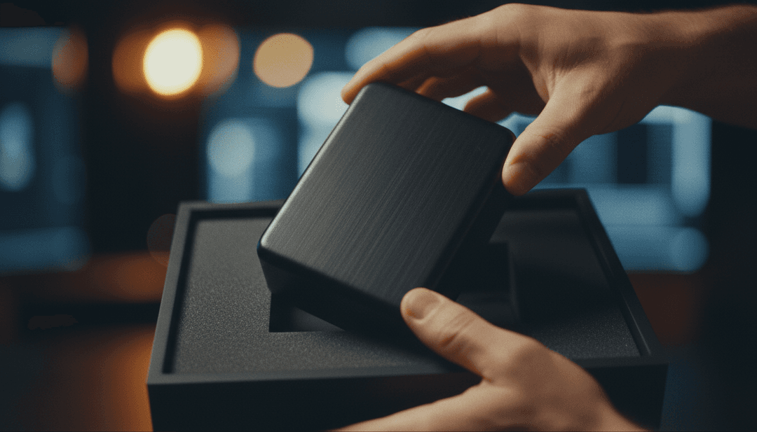 Close-up of a new hardware product being unboxed, representing a hardware launch announcement featured on StreetInsider.