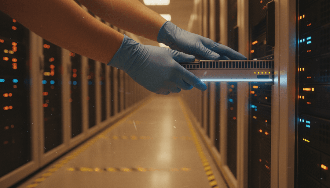 Hands adding a new server to a data center rack, representing a scalability milestone announcement published on StreetInsider.