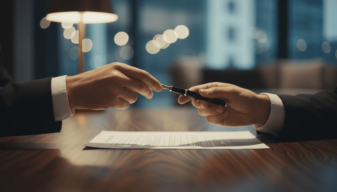 Cinematic photo of a pen being passed between two hands, symbolizing a seed funding announcement deal featured on StreetInsider.