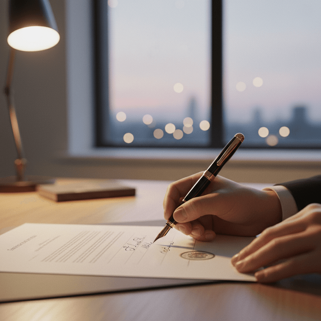 A close-up photo of a contract being signed, symbolizing a Series B funding announcement for a feature on StreetInsider.