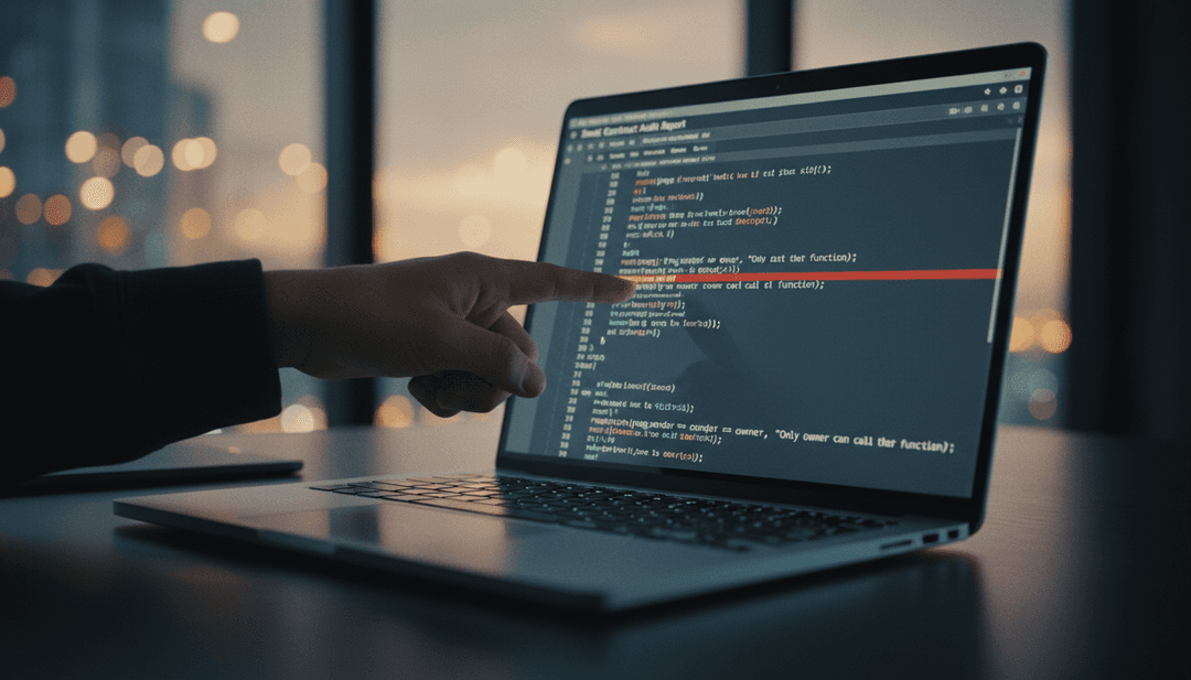 A close-up of a smart contract audit report on a laptop, symbolizing a security announcement published on a financial outlet like StreetInsider.