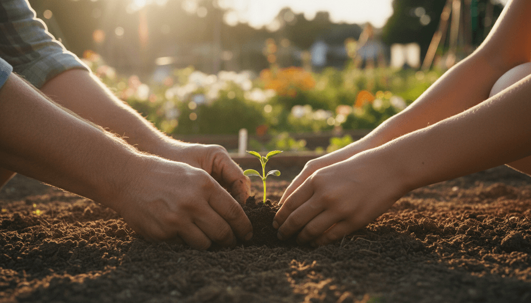 A close-up, cinematic photo of hands planting a seedling, representing a social impact program announcement featured on the financial news outlet StreetInsider.