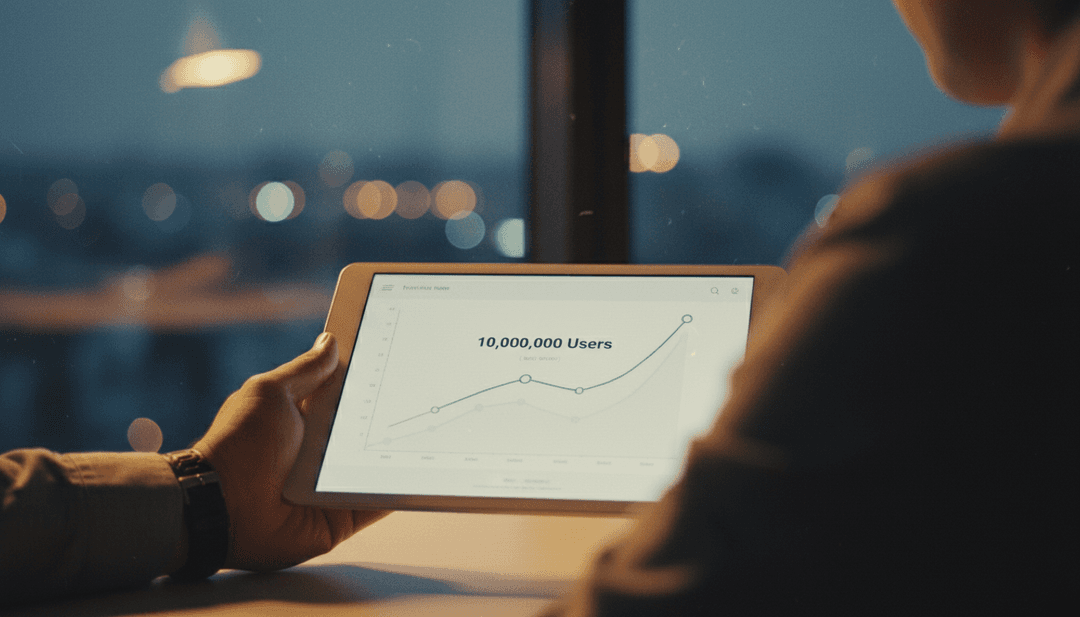 A person reviewing a business dashboard showing a ten million users milestone, symbolizing a growth announcement for publication on StreetInsider.