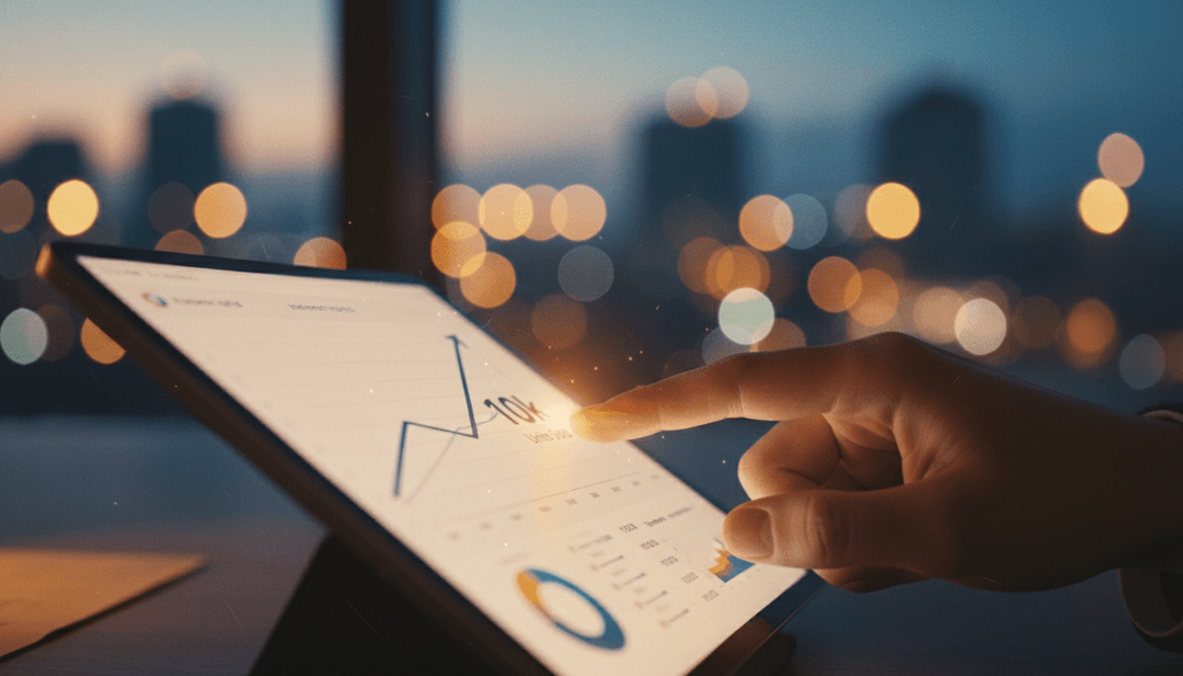 A person reviews a business growth chart on a tablet, celebrating the milestone of ten thousand paying customers announced on StreetInsider.