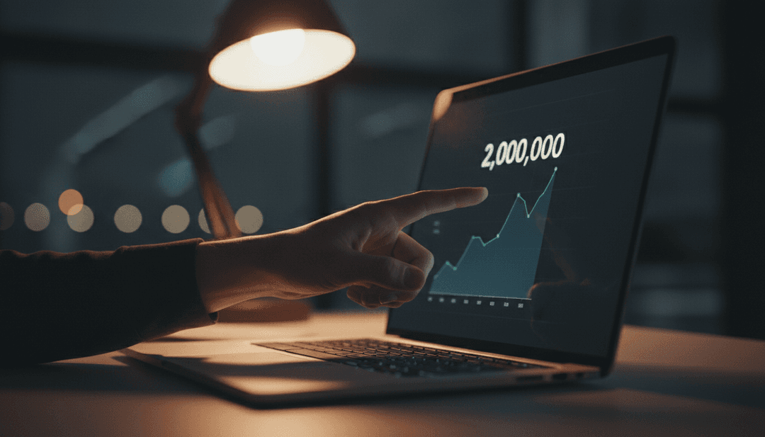 A person points to a screen showing a business milestone of two million users, symbolizing a growth announcement featured on StreetInsider.