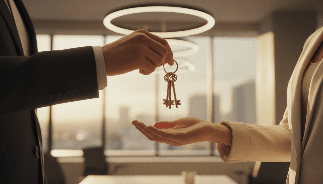 A close-up photo of hands exchanging keys, symbolizing an asset purchase announcement featured on financial news outlets like Yahoo Finance.