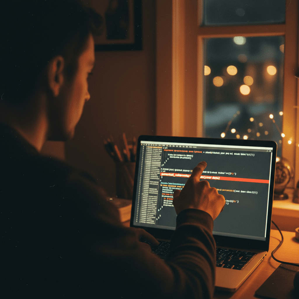 A person's hand pointing at a highlighted line of code, representing a bug bounty program launch announced on Yahoo Finance.