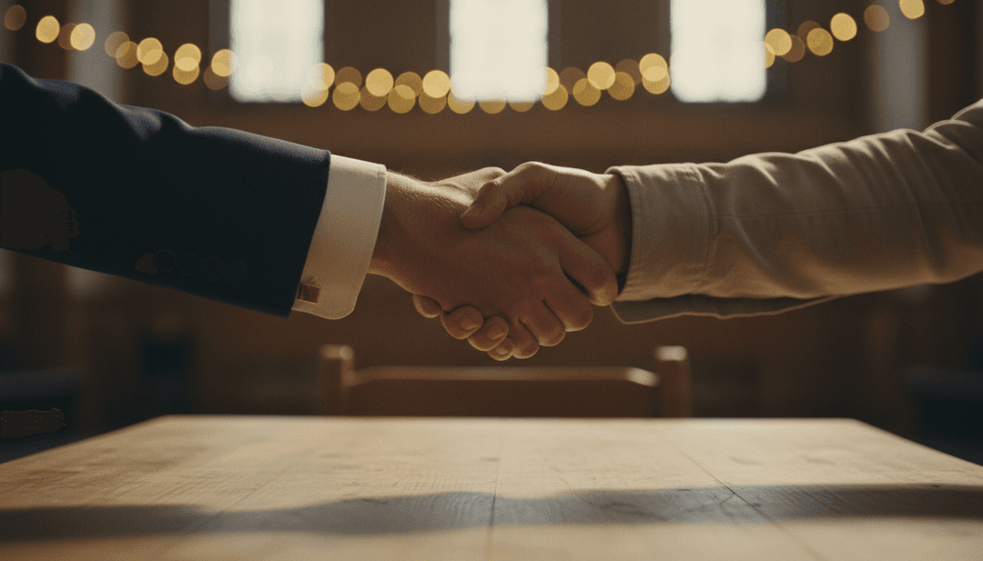 A close-up of a handshake representing a charity partnership, suitable for an announcement on Yahoo Finance.