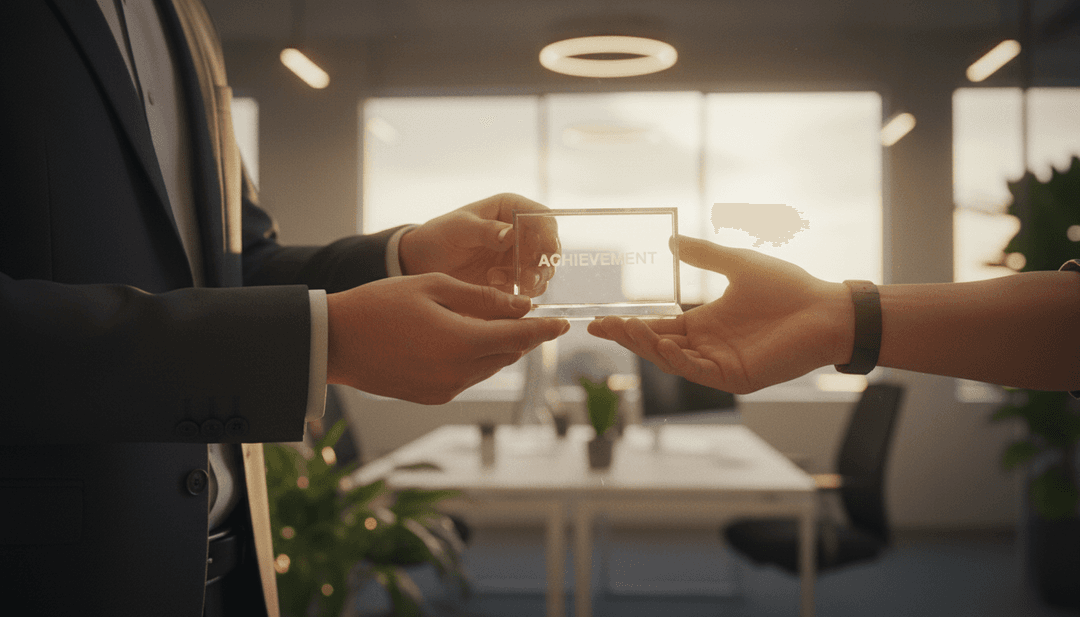 A close-up image showing a person receiving a small award, symbolizing an employee engagement program announcement on Yahoo Finance.