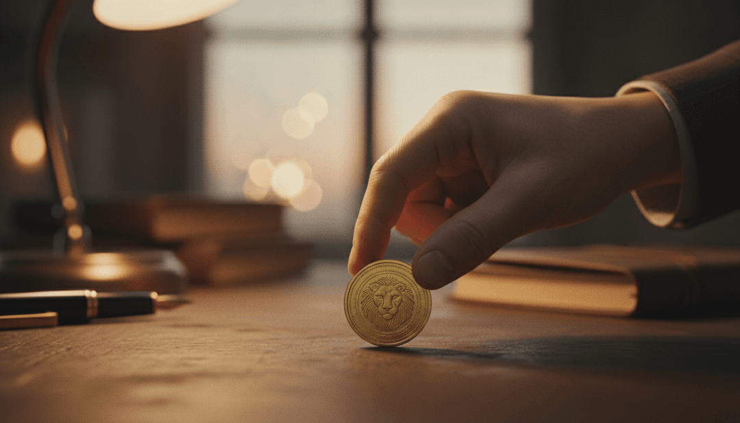 Cinematic close-up of a hand placing a coin, symbolizing a first paying customer milestone for a Yahoo Finance feature.