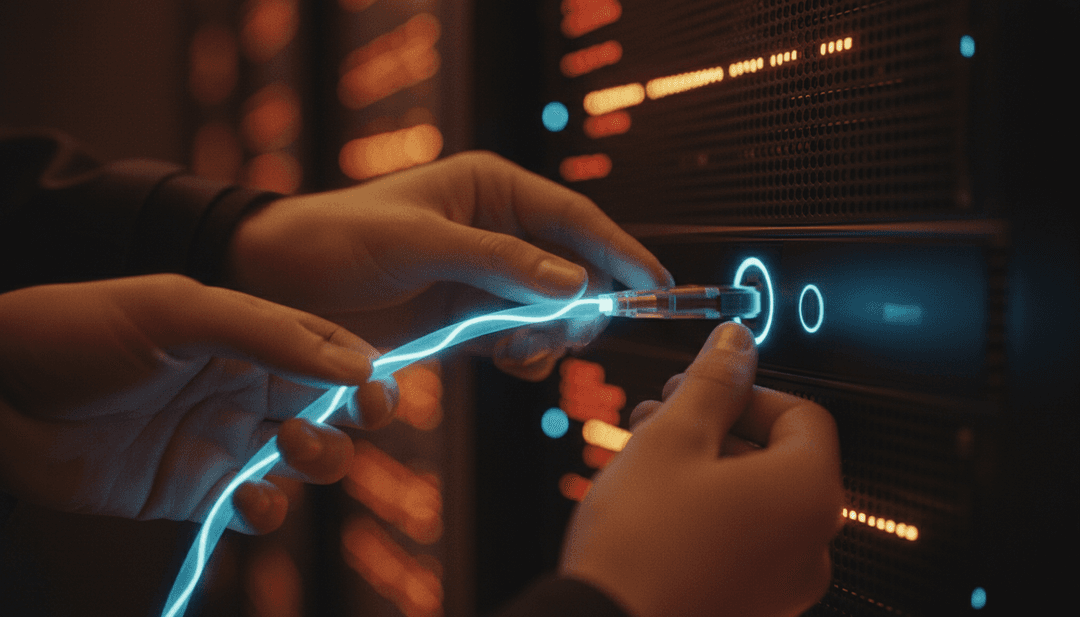 A symbolic image of a major blockchain integration, relevant for an announcement on Yahoo Finance, showing a data connection being made in a tech environment.