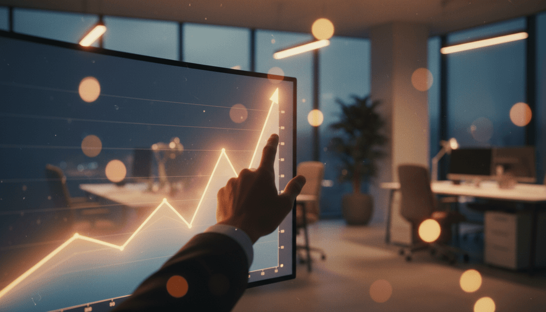 Hand pointing to a peak on a glowing data graph, symbolizing a major milestone celebration announced on Yahoo Finance.