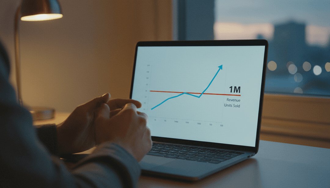 A laptop screen showing a business analytics graph reaching a one million users milestone, symbolizing a growth announcement on Yahoo Finance.