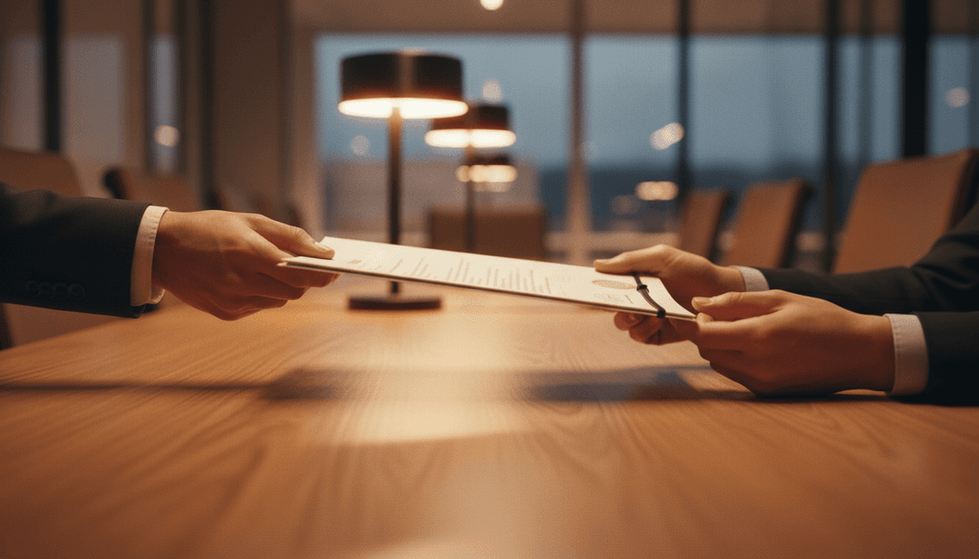 A close-up photo of a term sheet being passed between two people, symbolizing a Series B funding announcement on Yahoo Finance.