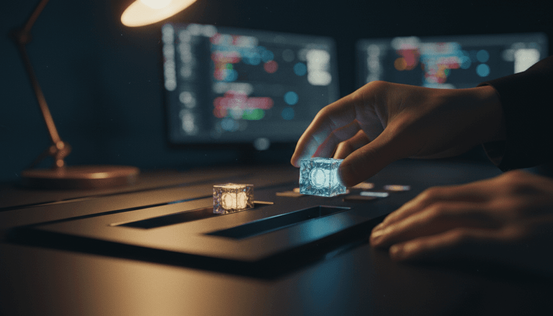 A cinematic close-up of a technical smart contract upgrade, representing a significant business announcement published on Yahoo Finance.
