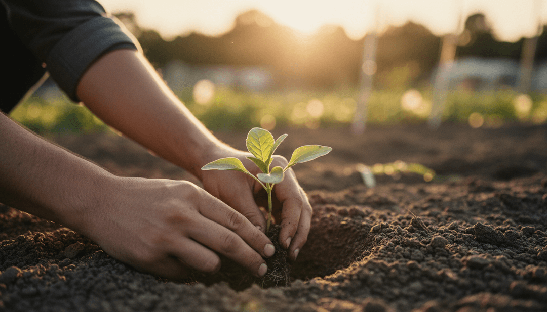 Hands planting a small seedling, representing the announcement of a social impact program on a financial news platform like Yahoo Finance.