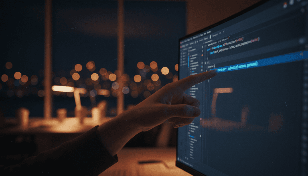 A developer's hand points to a line of code on a screen, symbolizing a soft fork announcement featured on Yahoo Finance.