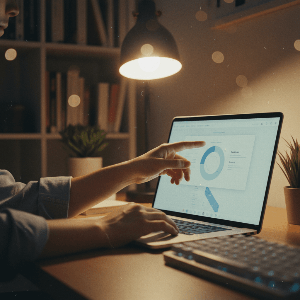 Close-up of hands pointing to a laptop screen, representing a software update announcement published on Yahoo Finance.