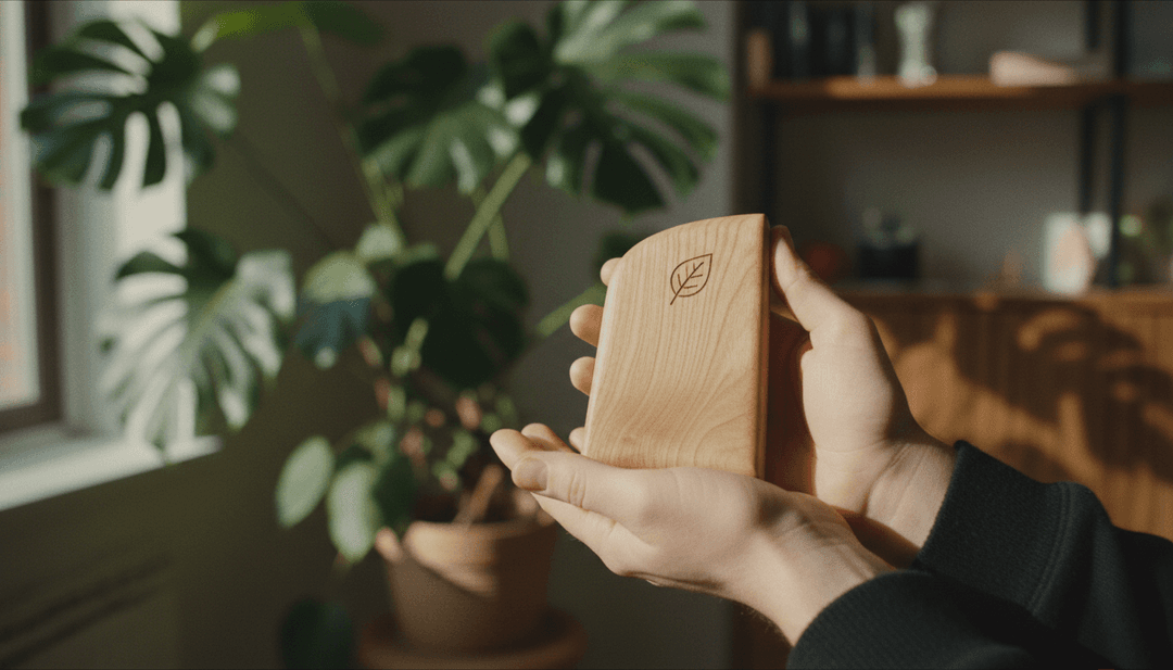 A close-up of hands holding a wooden sustainability award, symbolizing a feature on Yahoo Finance for corporate responsibility.