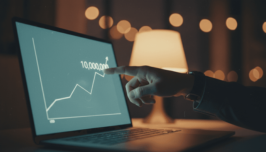 A person points to a financial chart on a screen showing a ten million TVL milestone, symbolizing a successful announcement on Yahoo Finance.