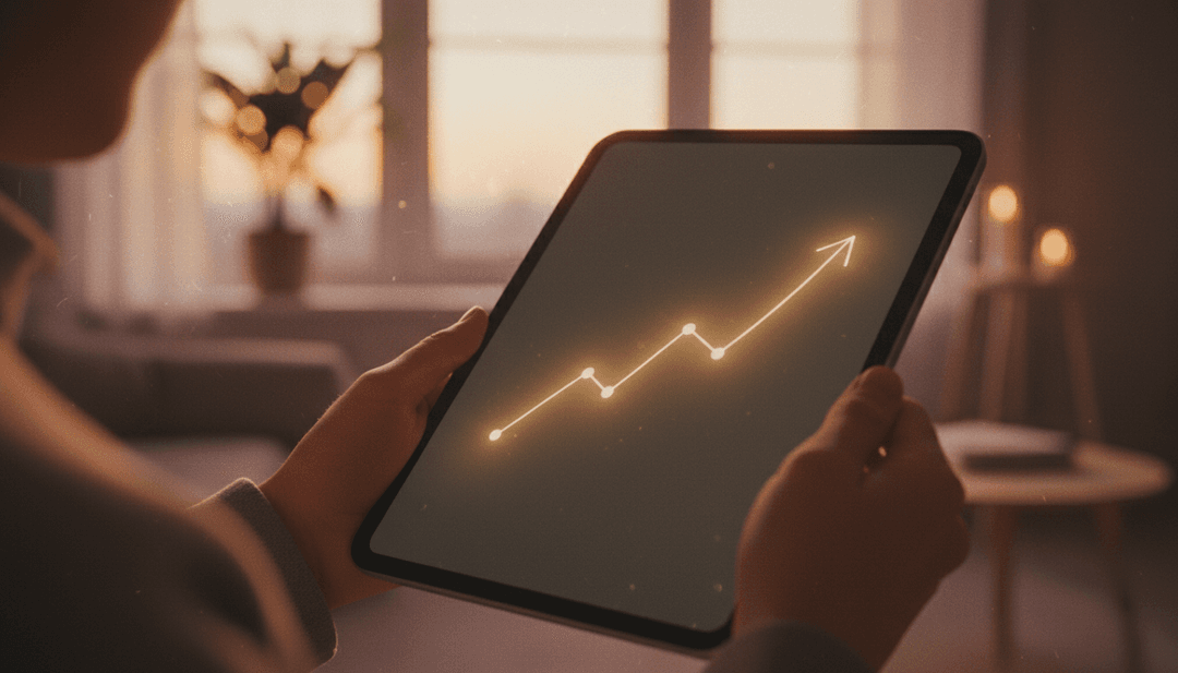 A person reviews a chart showing positive growth, representing a user retention milestone announcement featured on a financial news outlet like Yahoo Finance.