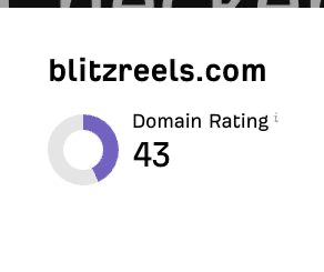 Client-shared screenshot showing blitzreels.com with Domain Rating 43.